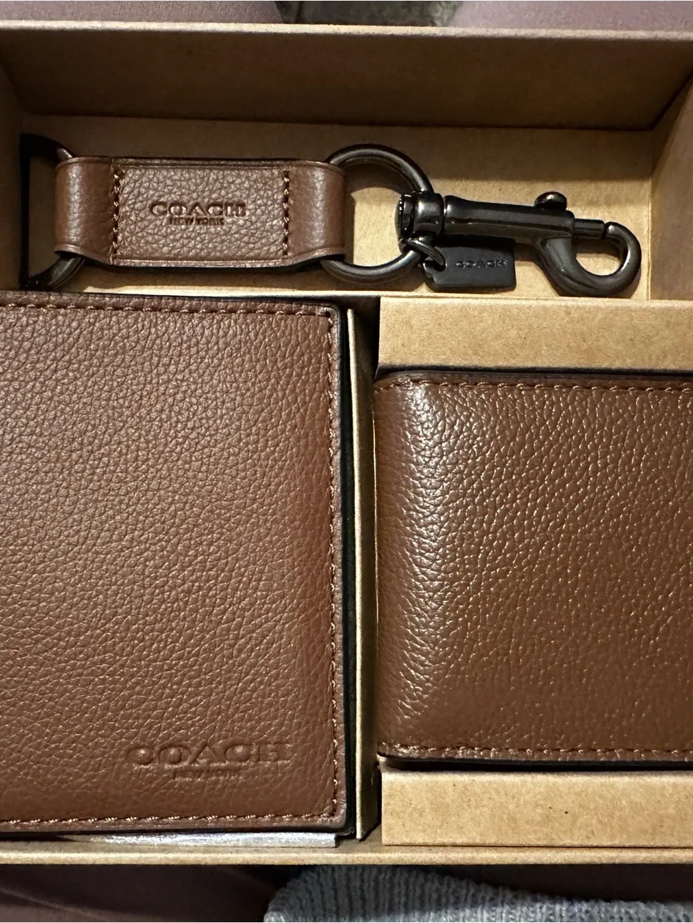 Coach Brown Logo Leather Wallet and Card Holder  Gift Box Set